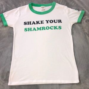 PINK Victoria’s Secret Shake Your Shamrocks white/green tee SZ S